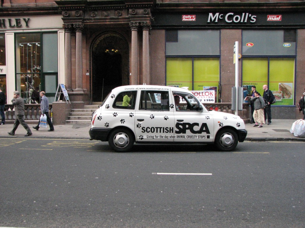 SPCA Marketing on Glasgow Taxi in Scotland 